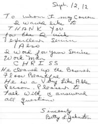 I would like to thank you for the quick excellent service...